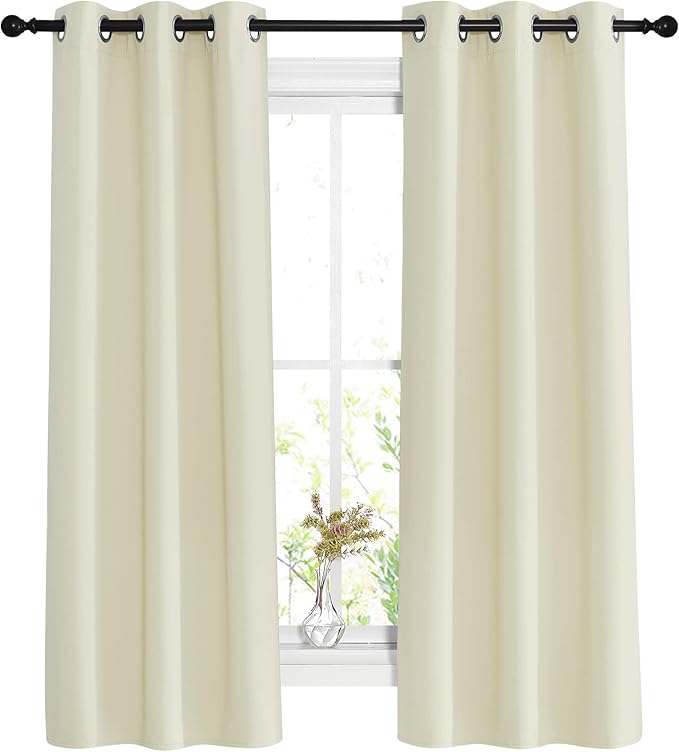 NICETOWN Room Darkening Beige Curtains for Living Room - Window Treatment Thermal Insulated Solid Grommet Blackout Vertical Drapes for Bedroom (W37 x L63, Set of 2)