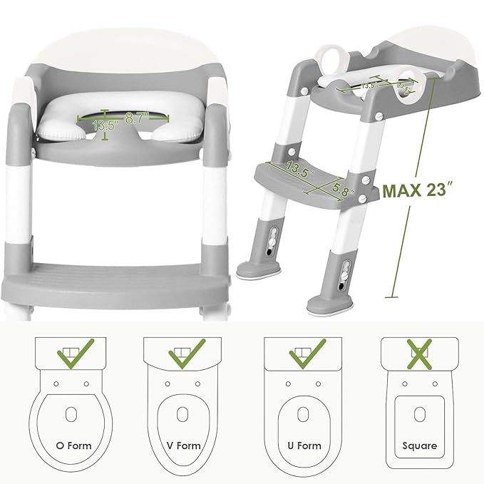 Wiifo Sturdy Potty Ladder with Soft Padded Cushion for Kids and Toddler, Step Stool Ladder for Toilet Training Seat(Grey White)