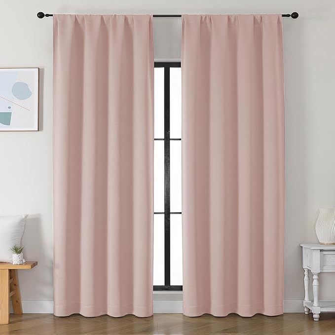 Simplebrand Ava Blush Blackout Curtains for Bedroom 90 Inches Long 2 Panels Set, Solid Privacy Energy Saving Living Room Window Treatment Curtains Blackout Drapes, W50 x L90 Inch, Blush