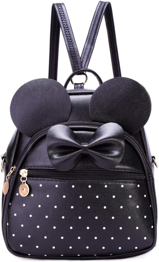 KL928 Girls Bowknot Polka Dot Cute Mini Backpack Small Daypacks Convertible Shoulder Bag Purse for Women