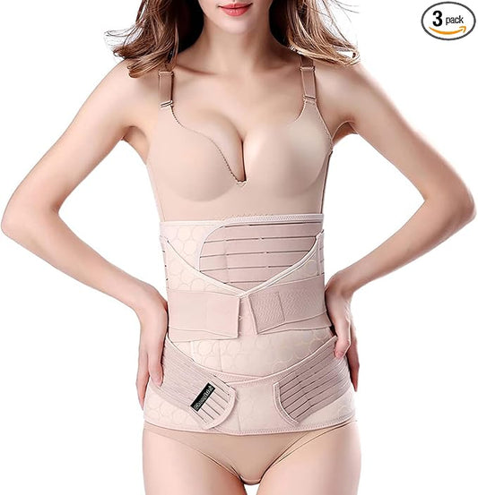ChongErfei 3 in 1 Postpartum Support - Recovery Belly/waist/pelvis Belt Shapewear Slimming Girdle, Beige, L For Posture Correction