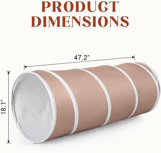 Kids Play Tunnel Tent for Toddlers, Pop Up Crawl Tunnel Toy for Baby or Pet with Neutral Color, Collapsible Gift for Boy and Girl Play Tunnel Indoor and Outdoor Game (Brown Tunnel)