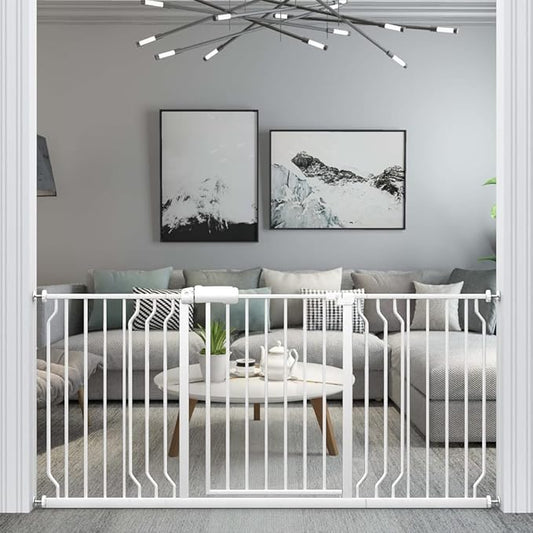 WAOWAO Baby Gate 66.93-71.61" Extra Wide Pressure Mounted Walk Through Swing Auto Close Safety White Metal Toddler Kids Child Dog Pet Puppy for Stairs,Doorways,Kitchen