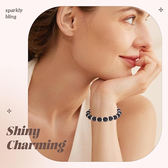 105pcs 10mm Rhinestone Beads for Jewelry Making, Black Shiny Round Disco Ball Beads Bulk, Sparkle Crystal Clay Christmas for Bracelet Baseball Necklace Earring Crafting and DIY