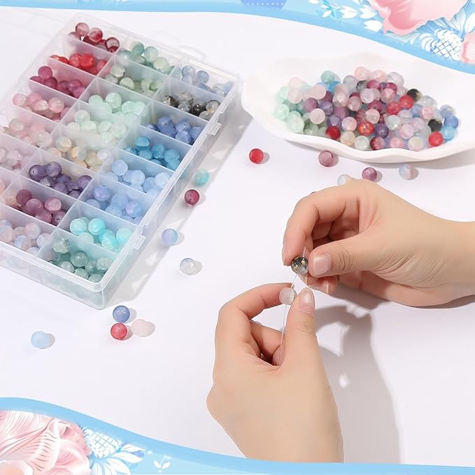 600pcs Frosted Lunar Glass Beads Kit -24 Colors10mm Glass Beads for Jewelry Making Kit Charms Coloured Glaze Beads Bracelets Necklaces Making Kit DIY Crafts, Home Companion Gifts for Beginners Women