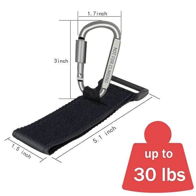 Baby Stroller Hook, Carry 30 lbs per Stroller Carabiner Clip, Adjustable Baby Stroller & Car Seat Hook for Hanging Diaper Bag, Wheelchair,Golf cart, Shopping and Pet Cart(2 Pcs Fuchsia)