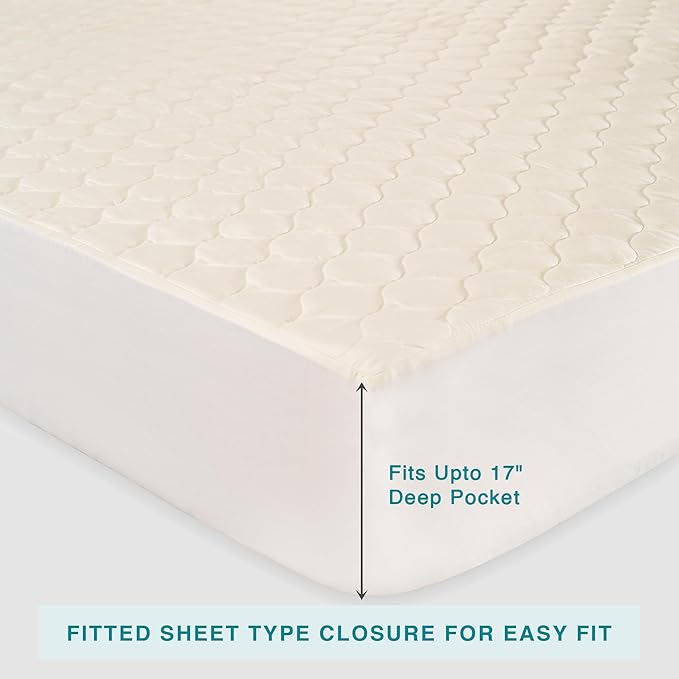 FABDREAMS Organic Quilted Mattress Protector Full Size | Mattress Pad| Mattress Cover| Naturally Breathable | Noiseless| Fits up to 17" Deep Pockets| Temperature Regulating | Ivory