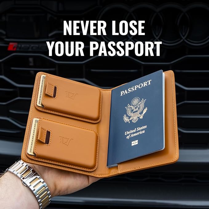 Kings Loot Passport Holder Wallet | RFID Blocking Leather Travel Wallet with Built-in Airtag Holder | Holds 1-6 Cards & Passport | Easy Pull Tab | Travel Wallets (Onyx Black)