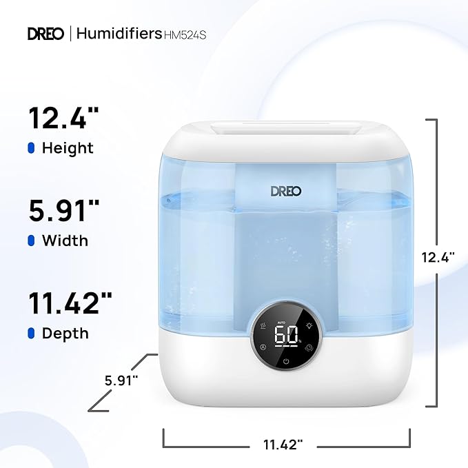 Dreo Smart Humidifiers for Bedroom, 6L Top Fill Supersized Cool Mist Humidifier for Large Room, 60 Hour Runtime, Quiet Ultrasonic Humidifiers for Plants, Baby, Indoor, Home, Night Light, Blue