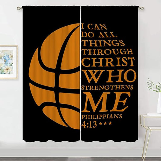 Basketball Blackout Curtains for Boy Girl Room Darkening Decor,Sport Theme and Motto Dark Background Bedroom Living Room Home Rod Pocket Thermal Insulated Window Curtain/Drapes Panel,42x63 Inch…