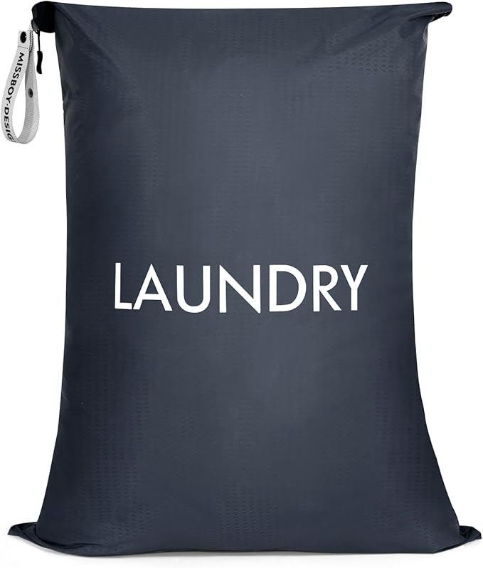 MissBoy Laundry Bag, Nylon Dirty Clothes Storage Bag, Splash-proof Travel Camping Laundry Bags with Zip, Lightweight Foldable Swimming Dry Wet Bag