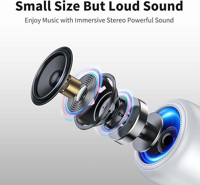 Bobtot Portable Bluetooth Speakers with Strap Easy to Carry, Wireless IPX5 Waterproof Mini Speaker with Loud Stereo Sound, 20 Hours Playtime, Rechargeable Battery, Built-in Microphone, White