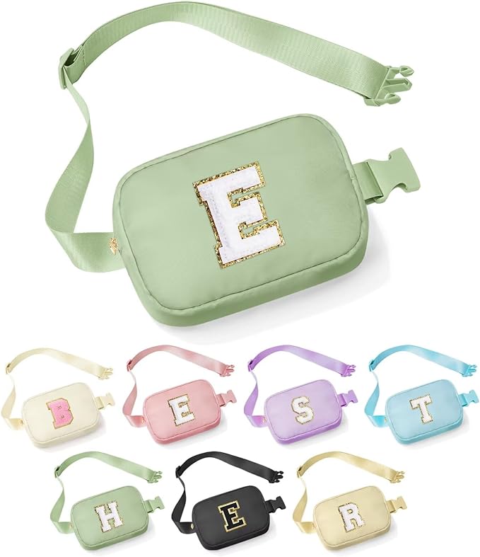YOOLIFE Personalized Women's Cross Body Bag - Initial Belt Bag in Green, Fanny Pack Style for Travel & Gifts