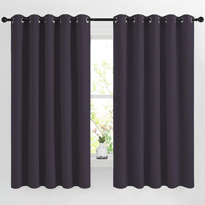 NICETOWN Blackout Bedroom Curtains 66 inches Long, Grommet Room Darkening Thermal Insulated Window Treatments for Home Office/Kids Room, Greyish Purple, 2 Panels, W66 x L66