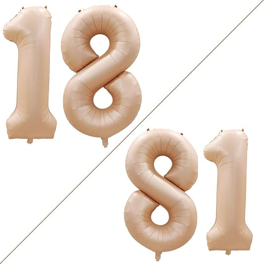GOER Number 18 Balloons for 18th Birthday Sweet 18 Party Decorations,42 Inch Jumbo Foil Helium 81 Balloons for 81st Birthday Party Decoration (Caramel)