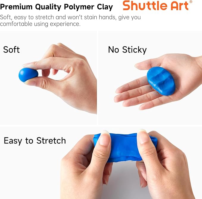 Shuttle Art Polymer Clay Kit, 57 Colors, Soft Oven Clay Kit, 19 Carving Tools and 10 Kinds of Accessories, Non-Stick, Non-Toxic, Ideal Gift for Kids