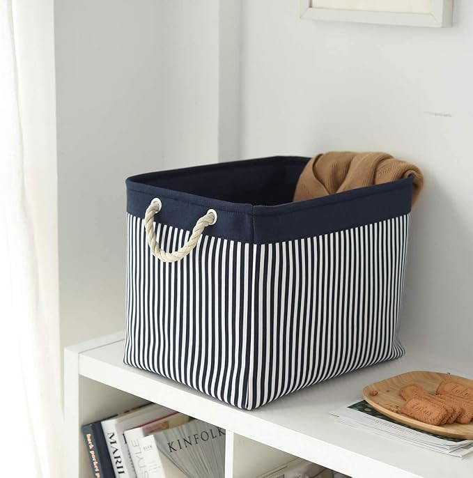 TcaFmac Organization and Storage Basket for Shelves - Large 2 Pack 16x12x12 inch Fabric Storage Cubes, Collapsible Storage Bins for Gift Closet Cloth Toy Books Kids (Navy Patchwork)