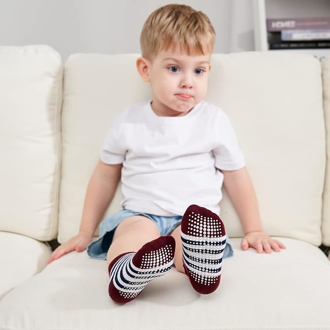 Zaples Baby Non Slip Grip Ankle Socks with Non Skid Soles for Infants Toddlers Kids Boys Girls