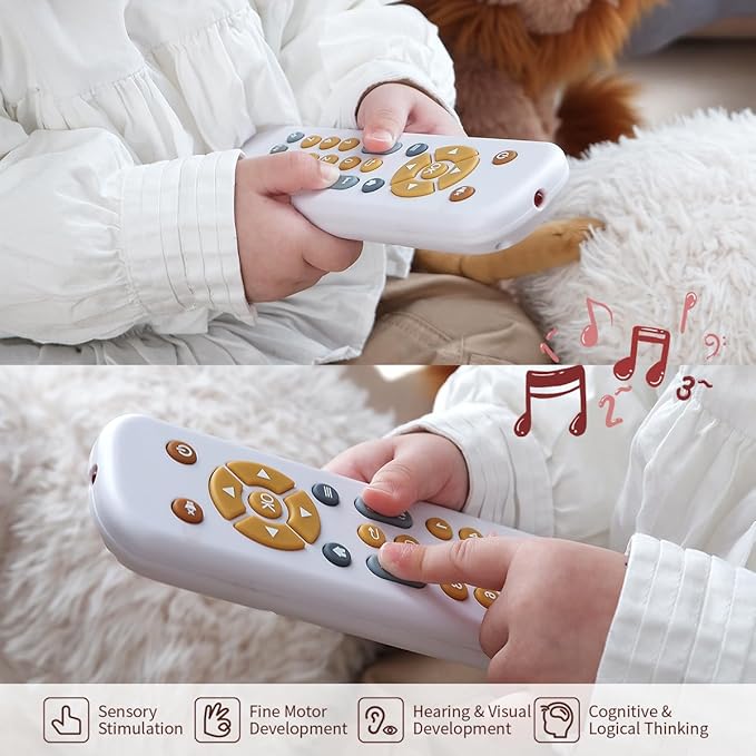 Nueplay Baby TV Remote Control Toy with Light and Sound, Toddler Realistic Controller with 3 Languages, Early Educational Learning Musical Toys, Preschool Infant Boys Girls 6, 12, 18 Months, White