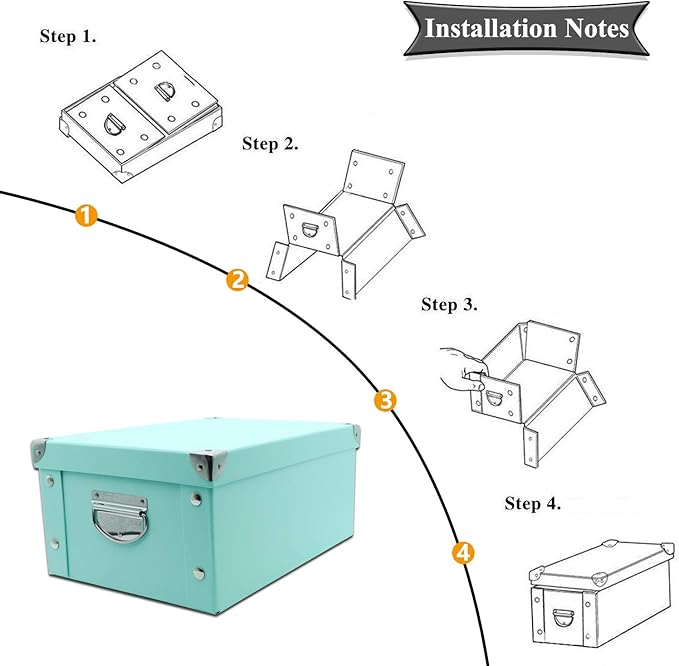 GUOZI Collapsible Storage Box, Decorative Memory Box with Lid & Metal Reinforced Corners, Cardboard File Bin with Handles, Organizer Gift Box for Keepsake Toy Photos Office Nursery Wardrobe Bookshelf