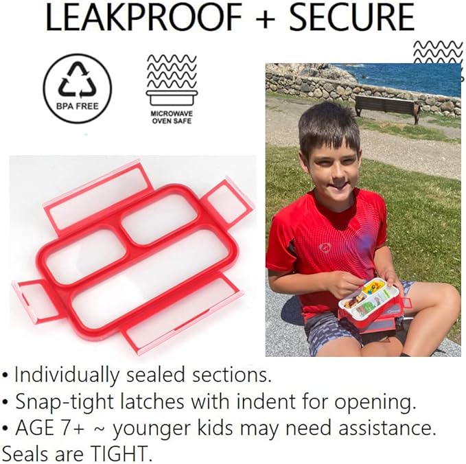 kinsho Snack Containers - Small Bento Lunch Box for Kids Girls Boys Toddlers | MINI Leakproof Boxes, Baby Bentobox for School Daycare Travel, Portion Containers, 2 pack, Red Navy Blue