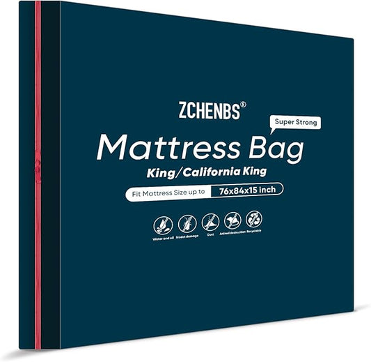 ZCHENBS® – Mattress Bags for Moving and Storage,Mattress Bag with Zippers,5 Mil Ultra-Thick Bed Bag,Waterproof,Anti-Tear,Heavy-Duty Mattress bag (Black, King/California King-(1 Pack))