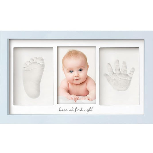Baby Hand and Footprint Kit - Clay Handprint Keepsake Frame, Newborn Nursery Picture Frame, Personalized New Mom Gifts for Baby Shower & Registry (Mist Blue)