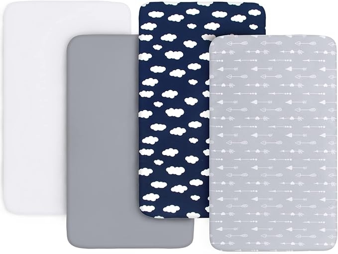 Crib Sheets for Boys and Girls Fitted 4 Pack - Breathable, Soft Microfiber Baby Sheets in Grey, Navy and White