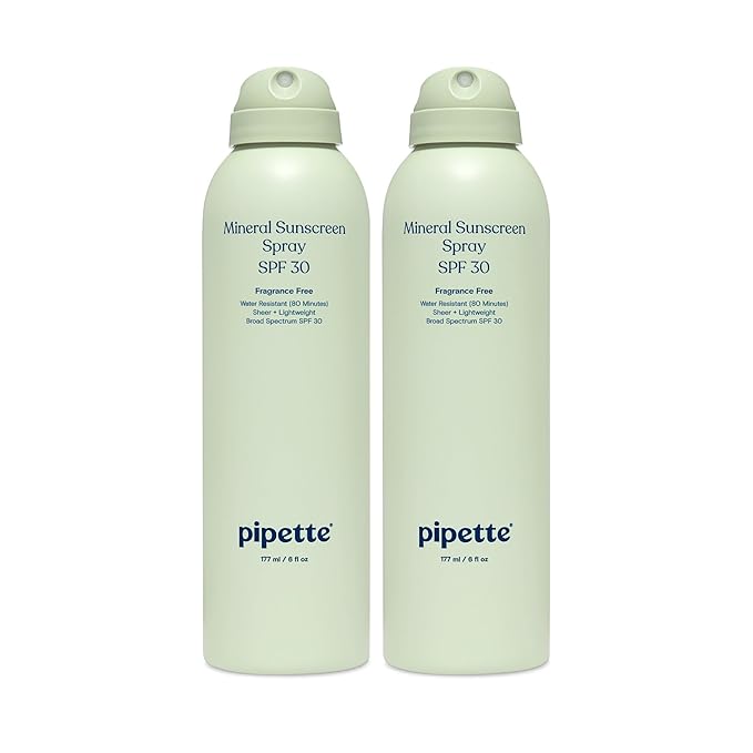 Pipette Baby Mineral Sunscreen Spray SPF 30, Broad Spectrum with Non-Nano Zinc Oxide, Water Resistant UVB/UVA Non-Toxic Sun Protection for Kids & Sensitive Skin, 6 oz (2 pack)