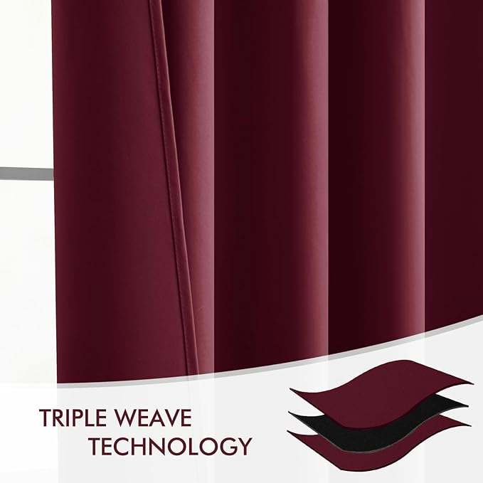 MIULEE Wine Red Back Tab Blackout Curtains 90 Inches Long 2 Panels Set for Living Room Bedroom Privacy, Rod Pocket/Pinch Pleat Thermal Insulated Room Darkening Pleated Light Blocking Drapes