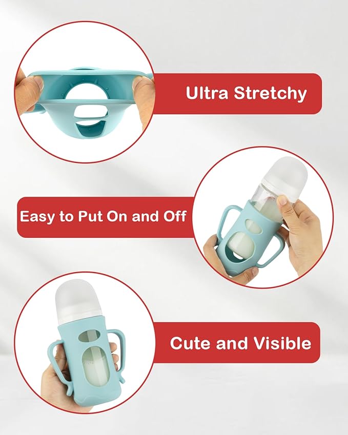 Silicone Sleeves with Handles for Pigeon Glass Bottle, 3 Pack Anti Breakage Baby Bottle Holder, 8.1oz