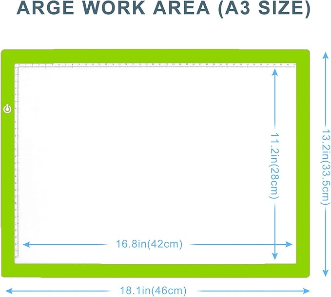 LitEnergy A3 LED Copy Board Light Tracing Box, Ultra-Thin Adjustable USB Power Artcraft LED Trace Light Pad for Tattoo Drawing, Streaming, Sketching, Animation, Stenciling (Green)