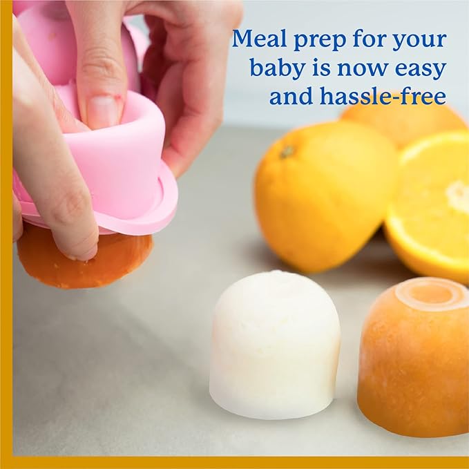 Samuelworld Baby Breast Milk and Food Storage Container, 12 Portions x 2.5oz, Stackable Food Grade Silicone Tray with Clip-On Hard Lid for Homemade Purees, Vegetables & Fruits - Pink