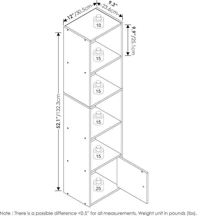 Furinno Luder Shelf Bookcase with 1 Door Storage Cabinet, Blackwood