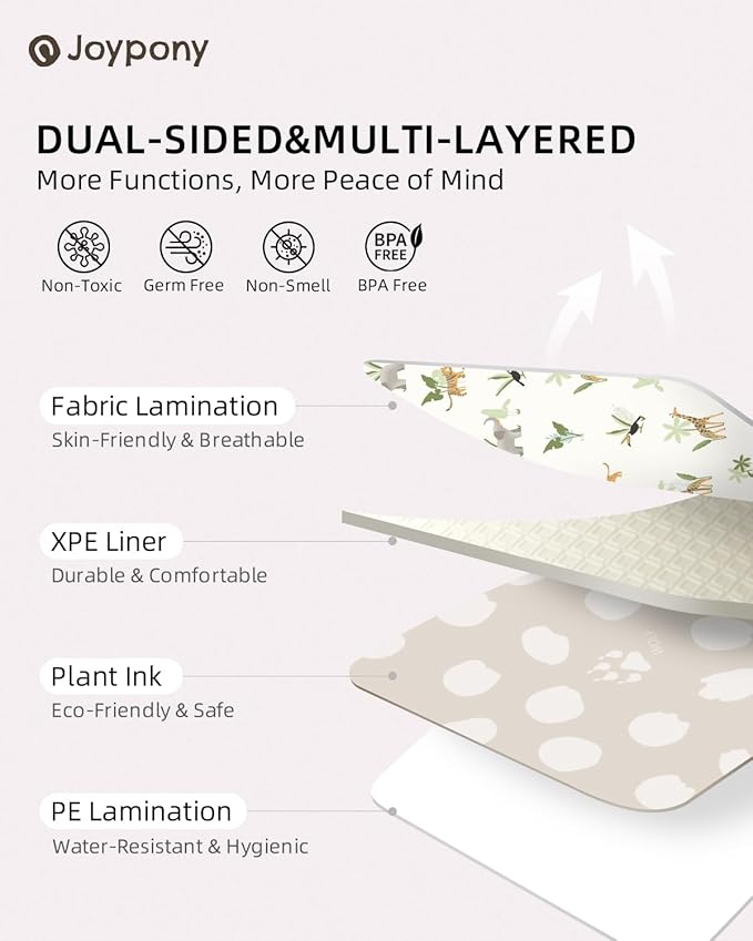 Baby Play Mat 71x79 Inch, 2 in 1 Fabric & XPE Dual-Sided Design Foldable Play Mats for Babies and Toddlers, Waterproof & Anti-Slip Baby Mat for Floor, Portable Baby Foam Crawling Mat with Travel Bag