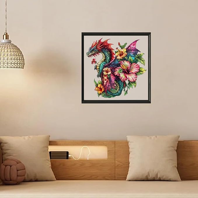 Wooden Puzzles for Adults, Dragon Puzzle Challenge Jigsaw Puzzles 300 Piece (Royal,12.62 in) Thickened Unique Shapes Family Reunion Puzzle, Best Gift for Adults and Kids, Family Game