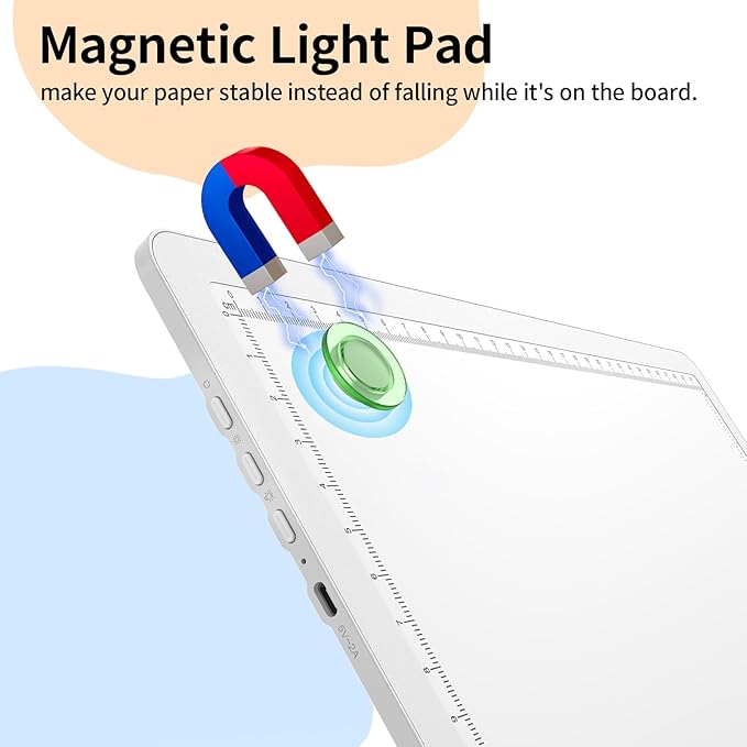 Elice Magnetic A4 Light Board for Diamond Painting, Ultra-Thin Tracing LED Light Box with Side Buttons, Super Bright Diamond Art Light Pad, Light Table for Drawing, Sketching, Weeding Vinyl - White
