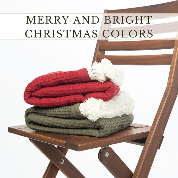 Salt Earth GOTS Certified 100% Organic Cotton Throw Blanket, 55" x 60" Waffle Blankets & Throws for Bed, Throw Blanket for Couch, Modern & Cozy Blanket, All Season,Comfy & Soft Blanket(Red Dahlia)