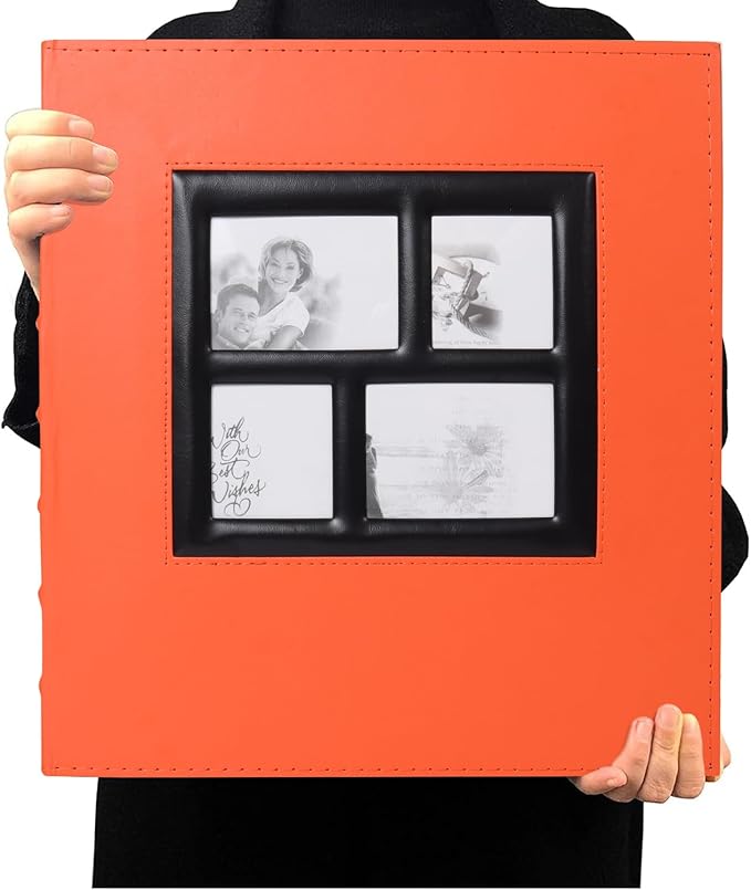 RECUTMS Photo Album 4x6 600 Pockets, Black Pages Leather Cover Large Capacity Picture Albums Holds 600 Horizontal and Vertical Photos (Orange)