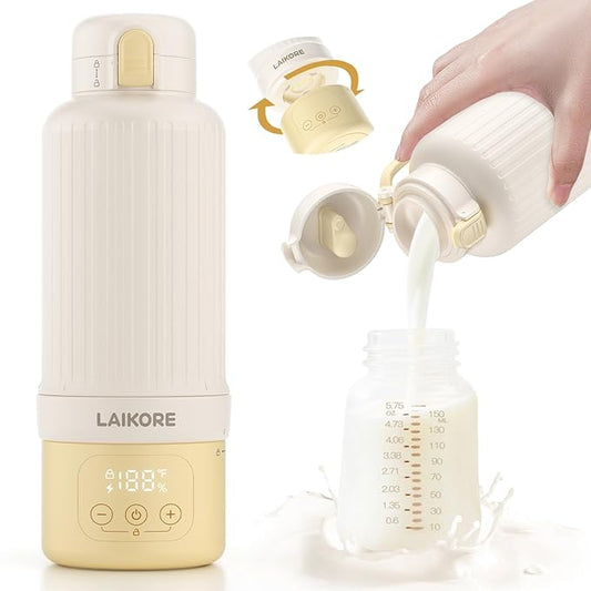 Portable Baby Bottle Warmer for Travel – 17oz Cordless Milk Warmer with Detachable Battery, USB Rechargeable Breast Milk Warmer, Baby Bottle Heater for Home and On-The-Go Use