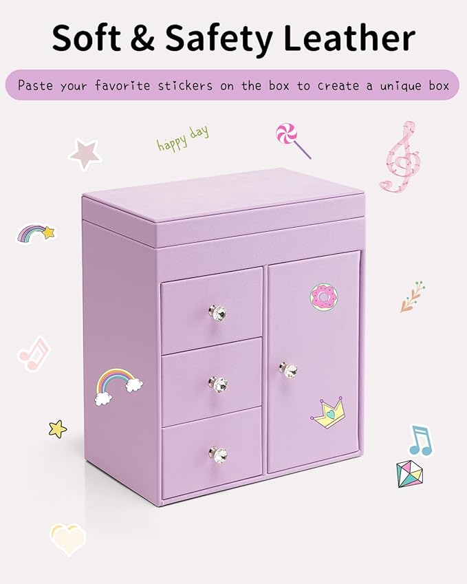 Vlando Musical Jewelry Box for Girls, Large Kid Music Box with Ballerina for Birthday Bedroom Decor, 4 Layer Girl Jewelry Gifts for Girls Kids - Purple