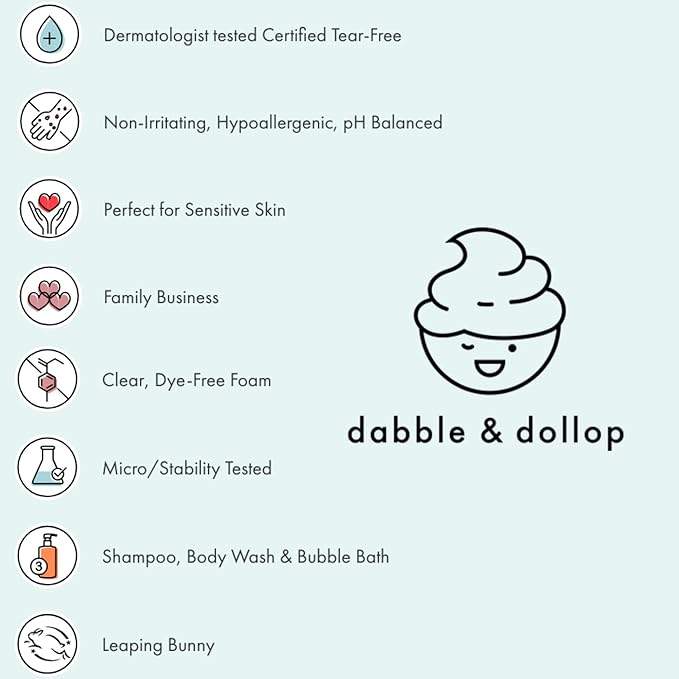 Dabble & Dollop Tangerine Body Wash & Shampoo – 3-in-1 Natural Bubble Bath for Kids, Made in USA, No Parabens or Sulfates, Vegan, Gluten-Free, Tear-Free (10oz, Pack of 2)