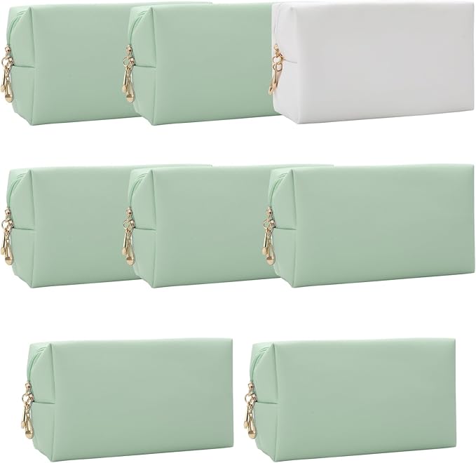 Bridesmaid Proposal Gifts Letter Cosmetic makeup bag bulk for Wedding Party Favors Bachelorette party decorations Toiletry Organizer Bag Makeup Case Gift (8, White&Sage Green)