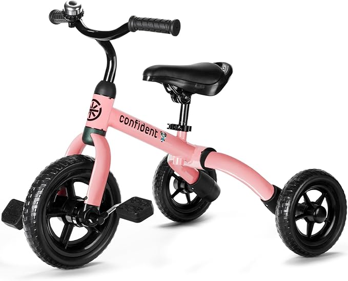 Ancaixin 3 in 1 Toddler Tricycles for 2-5 Years Old Boys and Girls with Detachable Pedal and Bell, Foldable Baby Balance Bike Riding Toys for 2+ Kids, Child Birthday Christmas New Year Gift Pink