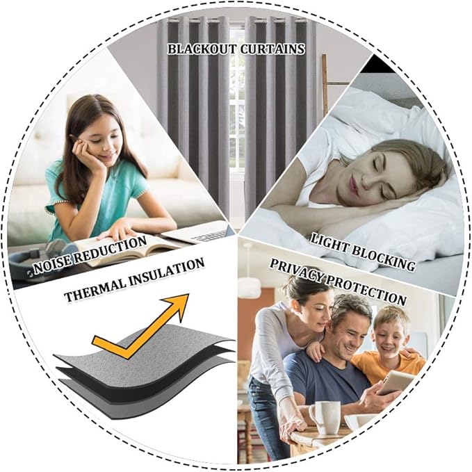 MIULEE Linen Blackout Curtains and Drapes 100% Room Darken Thermal Insulated Grommet Window Panels with Coating 2 PCs W 42 x L 84 inches Grey