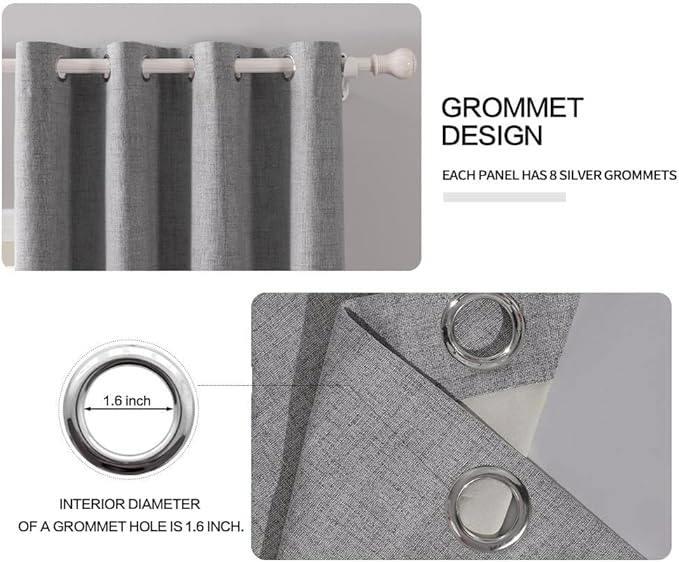 MIULEE Linen Texture Curtains for Bedroom Solid 100% Blackout Thermal Insulated Grey Curtains Grommet Room Darkening Drapes Luxury Decor for Living Room Nursery 52x45 Inch (2 Panels)
