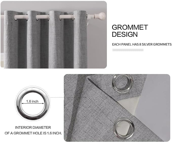 MIULEE Linen Texture Curtains for Bedroom Solid 100% Blackout Thermal Insulated Grey Curtains Grommet Room Darkening Curtains/Draperies Luxury Decor for Living Room Nursery 52x120 Inch (2 Panels)
