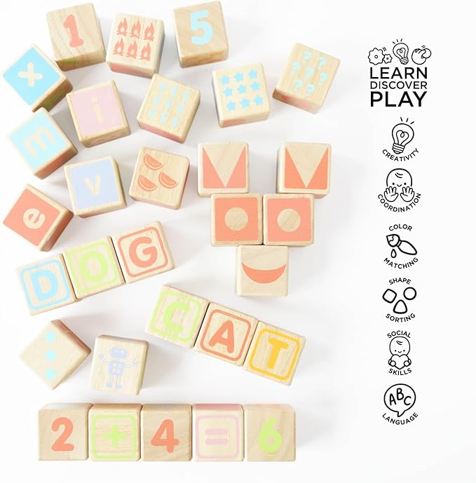 Le Toy Van - Petilou Wooden Educational ABC Wooden Blocks | Educational Wood Toys for Toddlers and Babies | Suitable for A Boy Or Girl 1 Year Old +