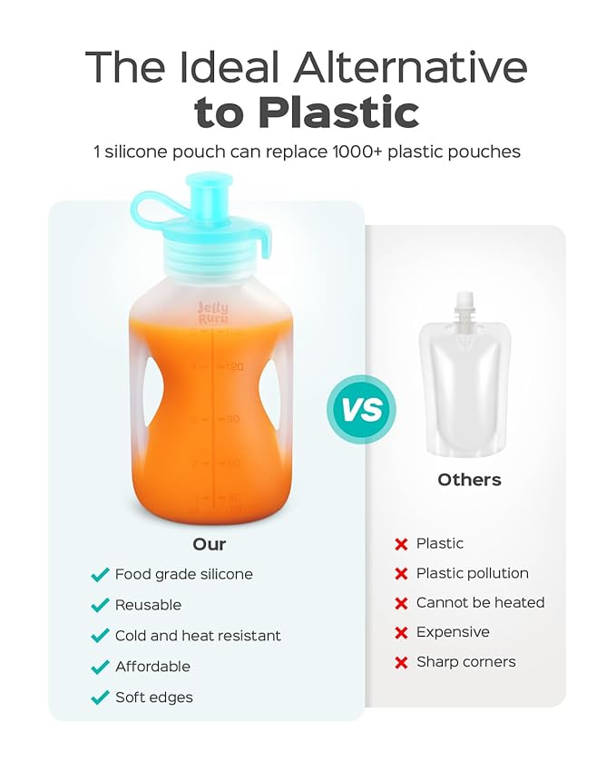 Silicone Reusable Baby Food Pouches with Straws, 8 Pack Leakproof Refillable Squeeze Pouches, Dishwasher, Freezer, Microwave Safe, 5OZ Baby Food Storage for Homemade Puree, Yogurt