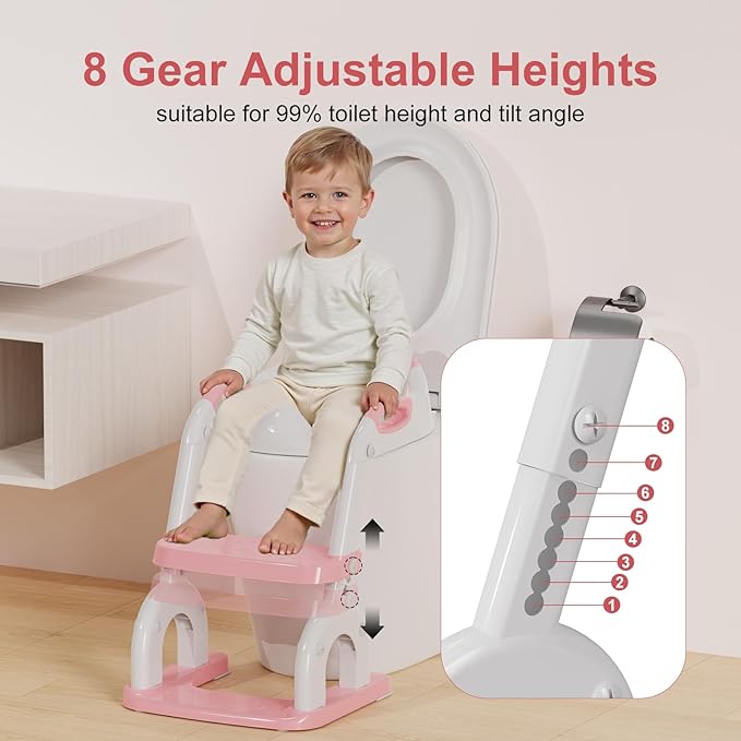 Potty Training Seat with Step Stool Ladder, Upgraded 2-in-1 Toddler Potty Training Toilet Seat with Non-Slip Step Splash Guard Handles and Waterproof Cushion, Toddler Potty Seat for Kids Boys Girls